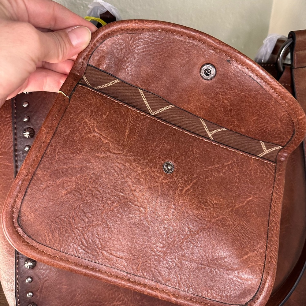 Wrangler Studded Brown Faux Leather Tote Bag - Picture 7 of 9